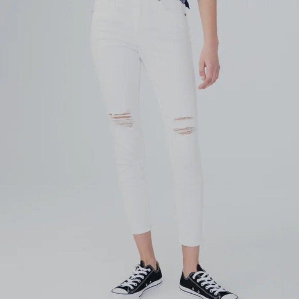 Aeropostale white stretchy high waisted distressed ankle jeggings pants jeans 14